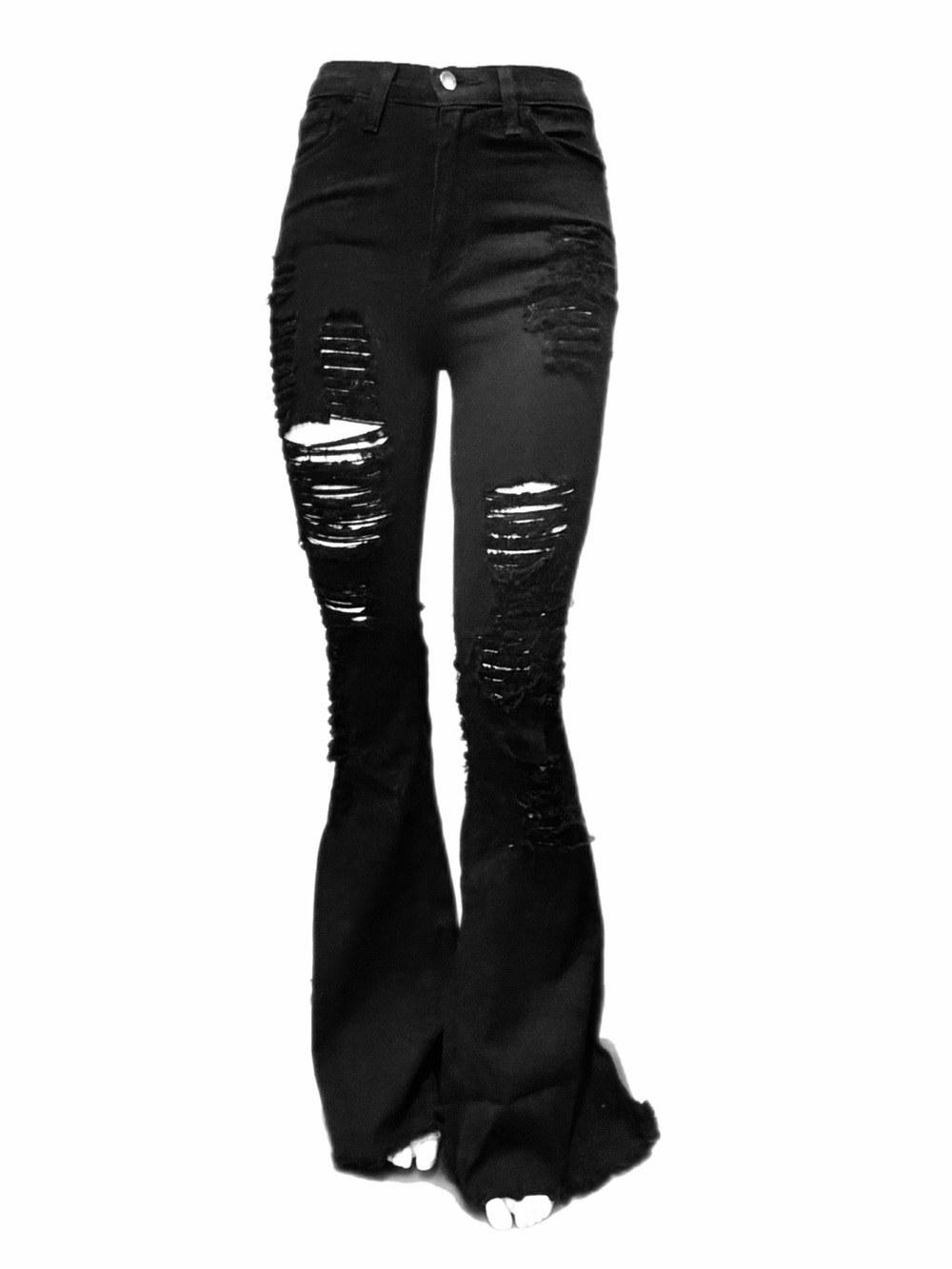 Women’s Fashion Nova High-Waist Distressed Flare Bell Bottom Black Jeans Size 1